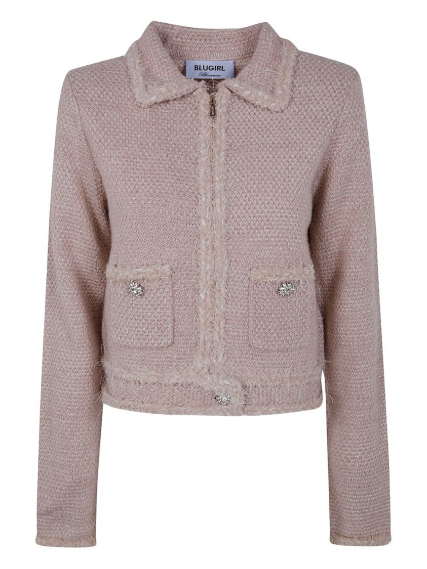 Blugirl Cropped Soft-Textured Knit Sweater With Classic Collar