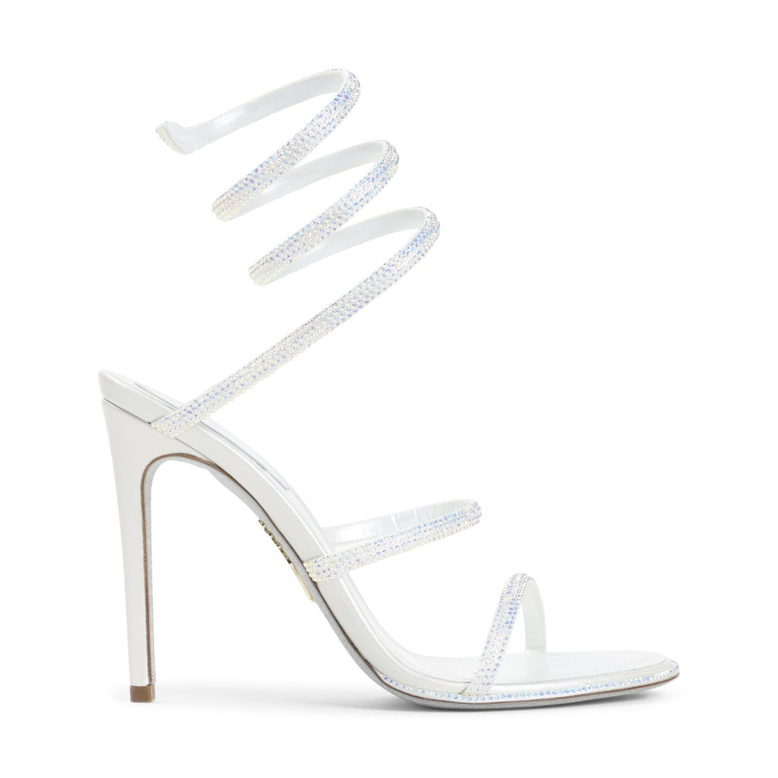 René Caovilla Ivory Leather Sandals With Striking Crystal-Embellished Ankle Strap