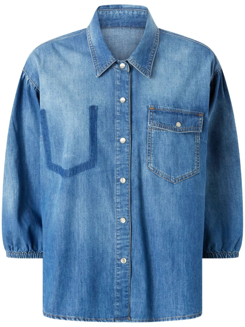 Pinko Denim Long Sleeve Shirt With Classic Collar