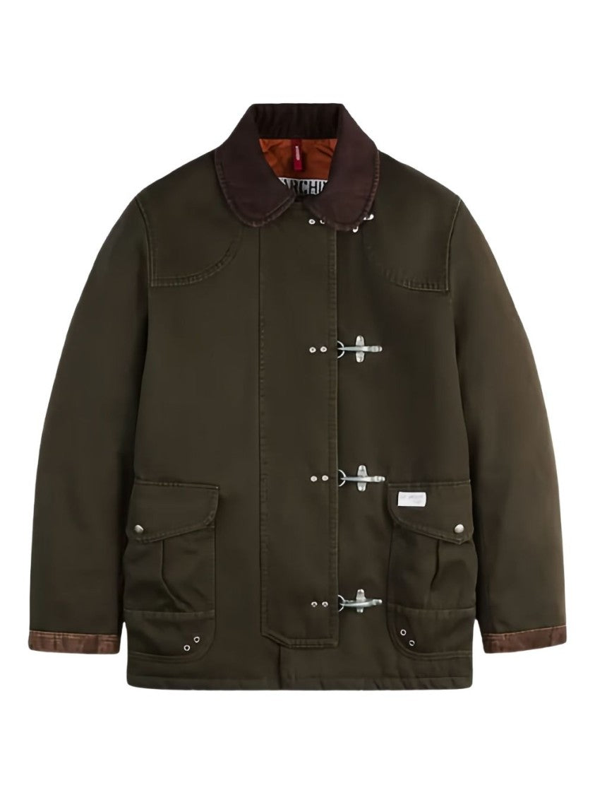 Fay Structured Green Cotton Jacket With Contrasting Collar