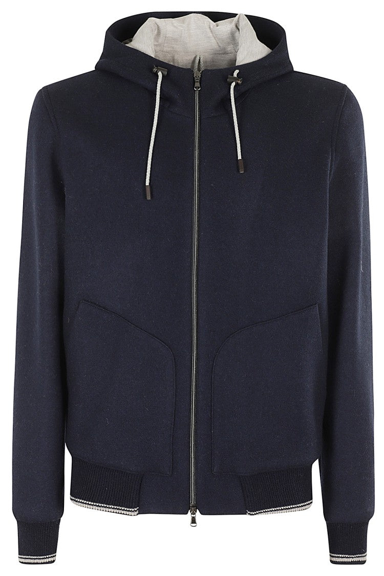 L.B.M. Wool Jersey Zip And Hood With Contrast Edges