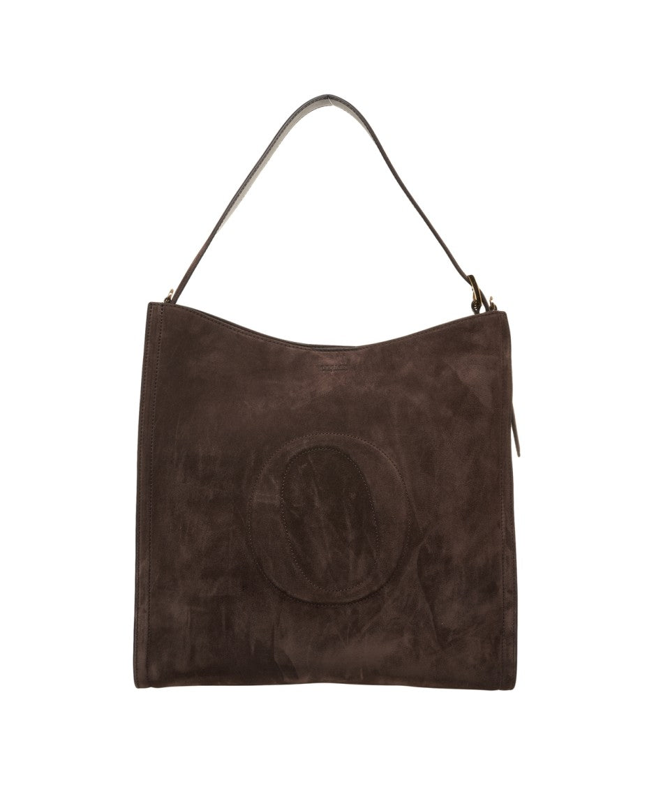 Orciani Suede Shopper Bag With Single Handle And Embossed Logo