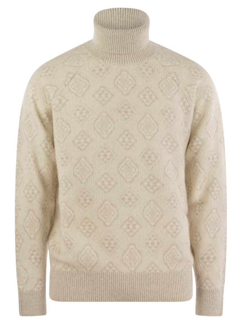 Brunello Cucinelli Geometric Jacquard Turtleneck Sweater In Alpaca, Cotton