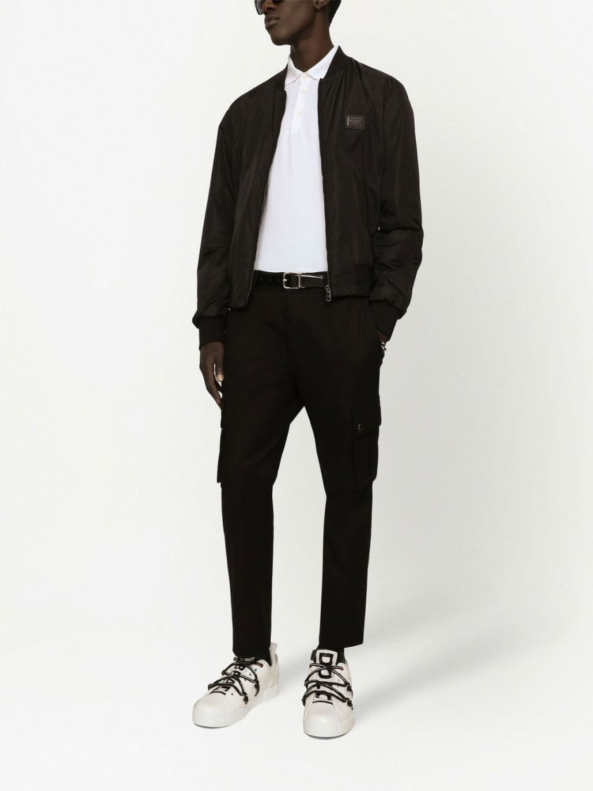 Dolce & Gabbana Fitted Black Bomber Jacket With Ribbed Details