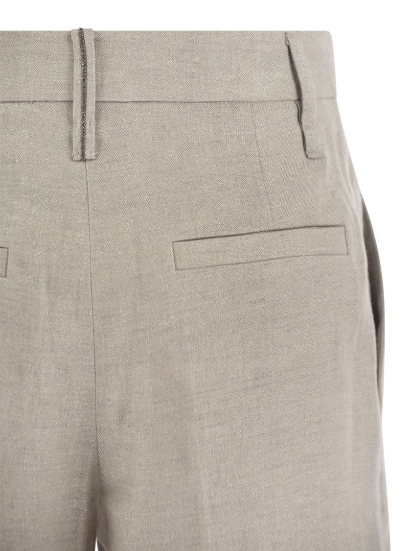 Brunello Cucinelli Flared Loose-Fitting Trousers In Sparkling Linen Twill