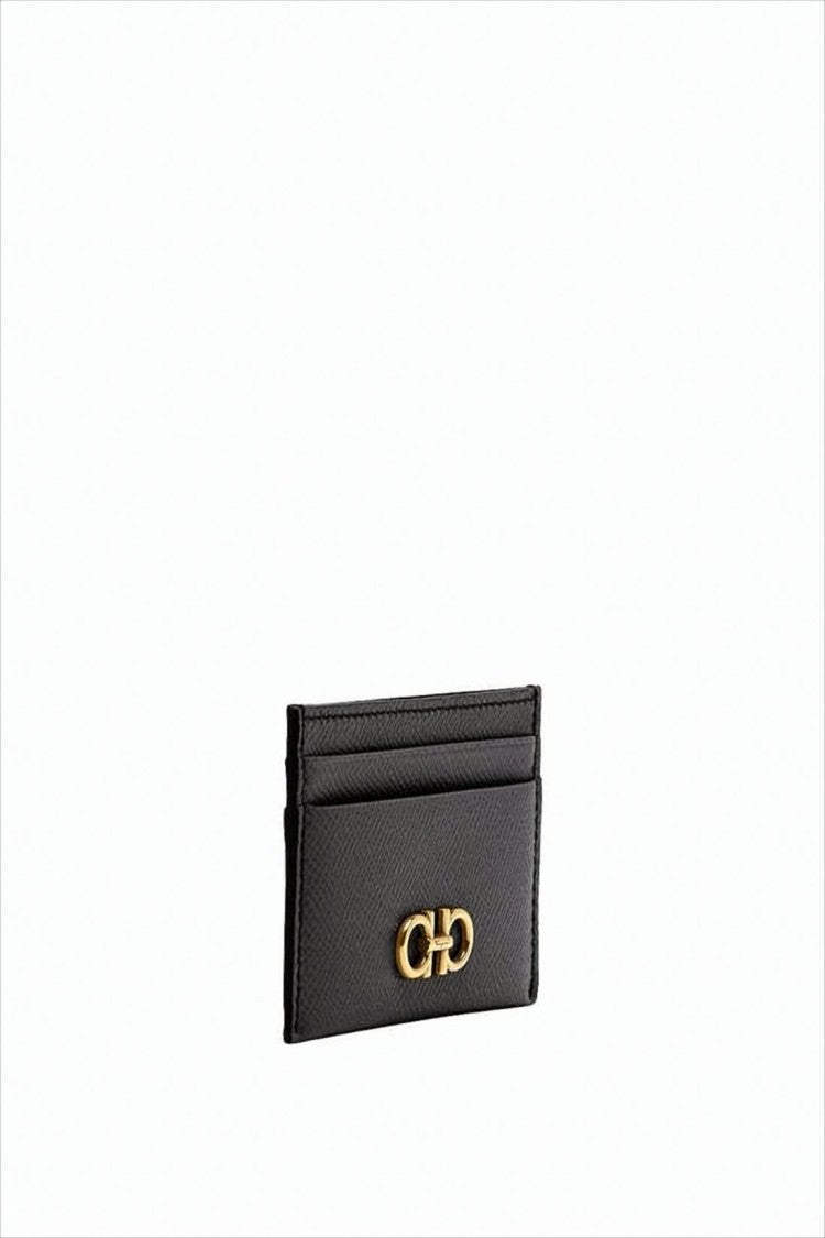 Salvatore Ferragamo Textured Cowhide Leather Card Wallet With Logo