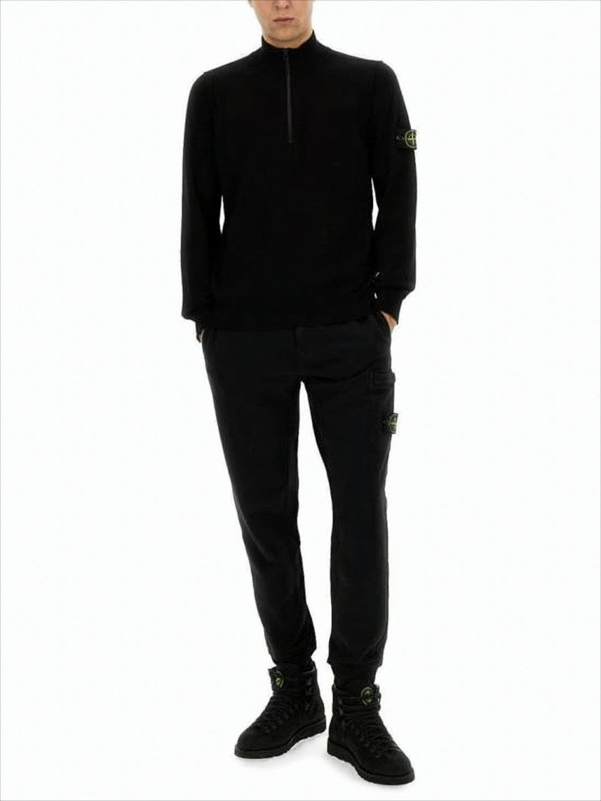 Stone Island Tailored Black Long-Sleeve Top With Quarter Zip And Patch Logo