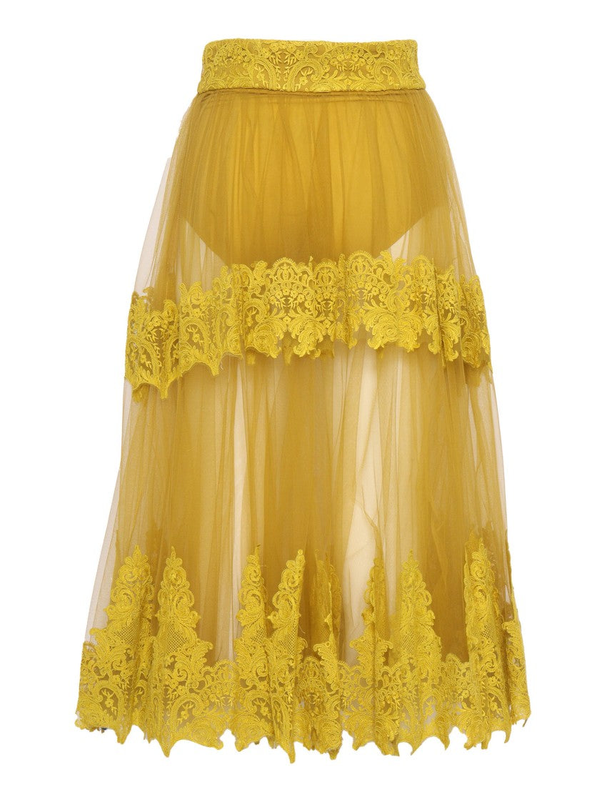 Elisabetta Franchi Layered Skirt With Delicate Lace Trim