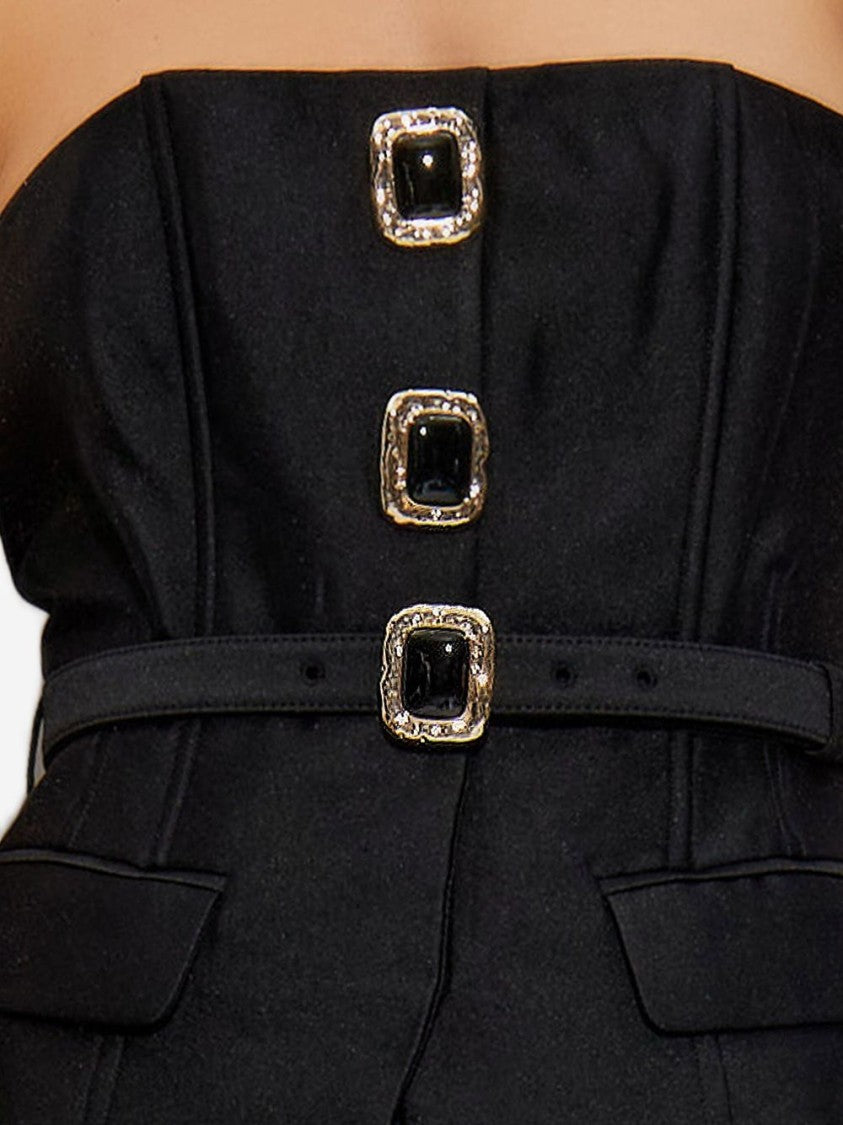 Self-Portrait Black Midi Dress With Fitted Bodice