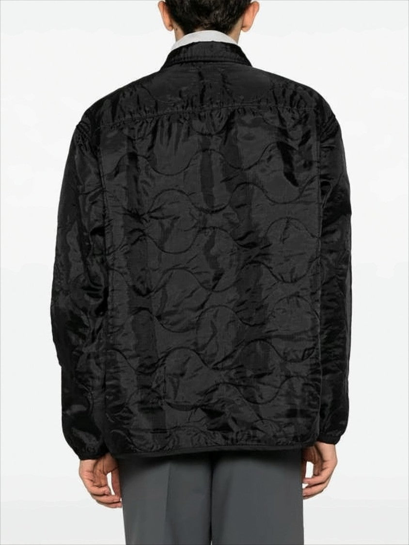 Oamc Wave-Stitched Black Quilted Jacket With Classic Collar
