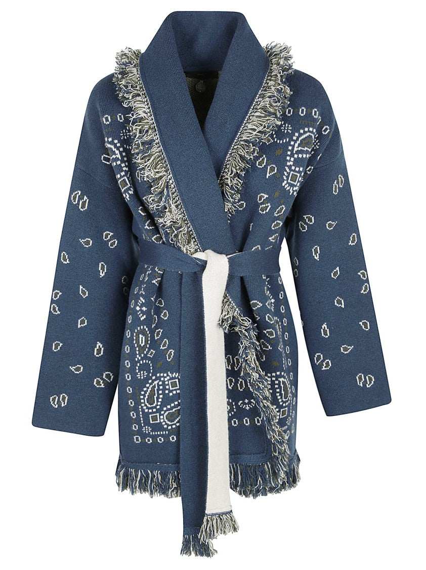 Alanui Bandana Jacquard Cashmere Cardigan With Two-Tone Belt Closure