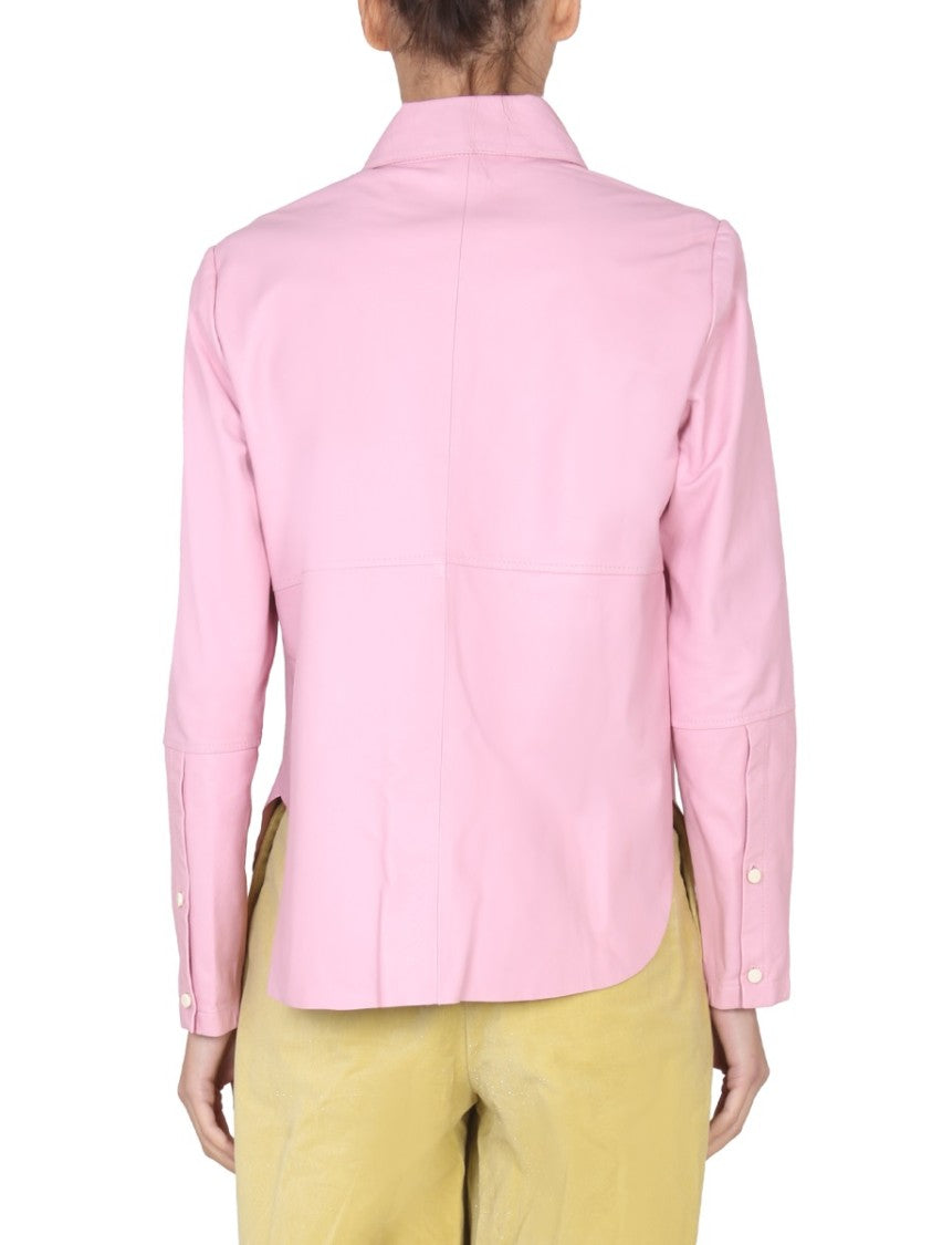 Alysi Pointed Collar Leather Jacket