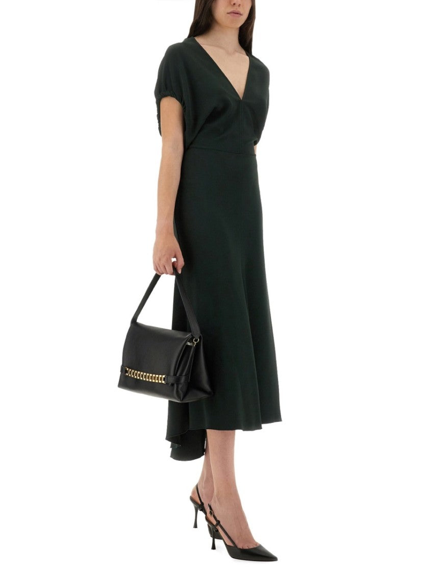 Victoria Beckham V-Neck Blouson Midi Dress