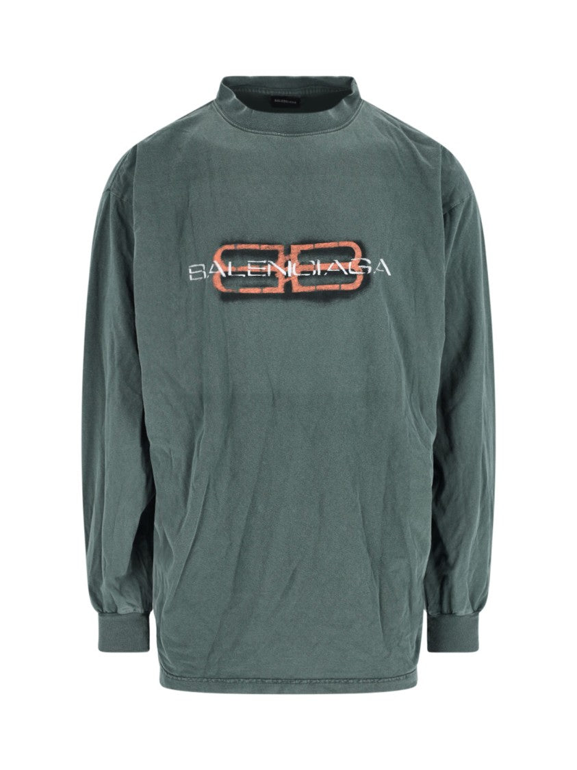 Balenciaga "Bb Incon Stencil" Long-Sleeve T-Shirt – Green