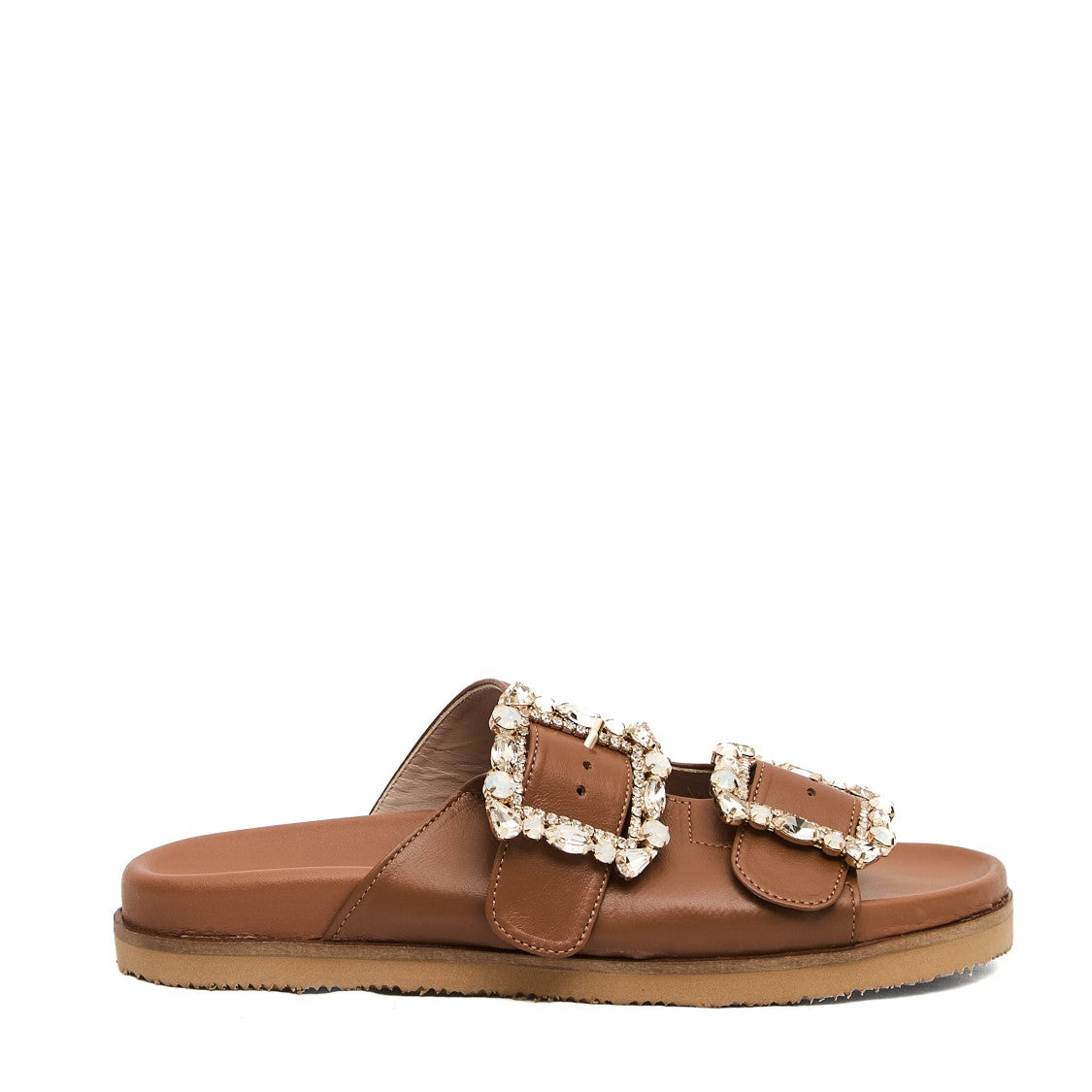 Paola Fiorenza Leather Slipper Buckles Rhinestones