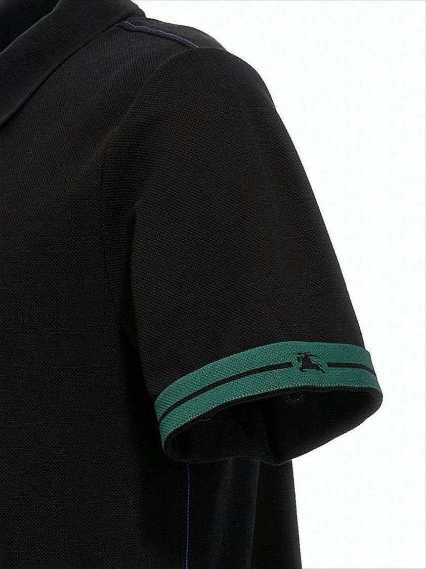 Burberry Classic Black Polo Shirt With Contrasting Stripe Details
