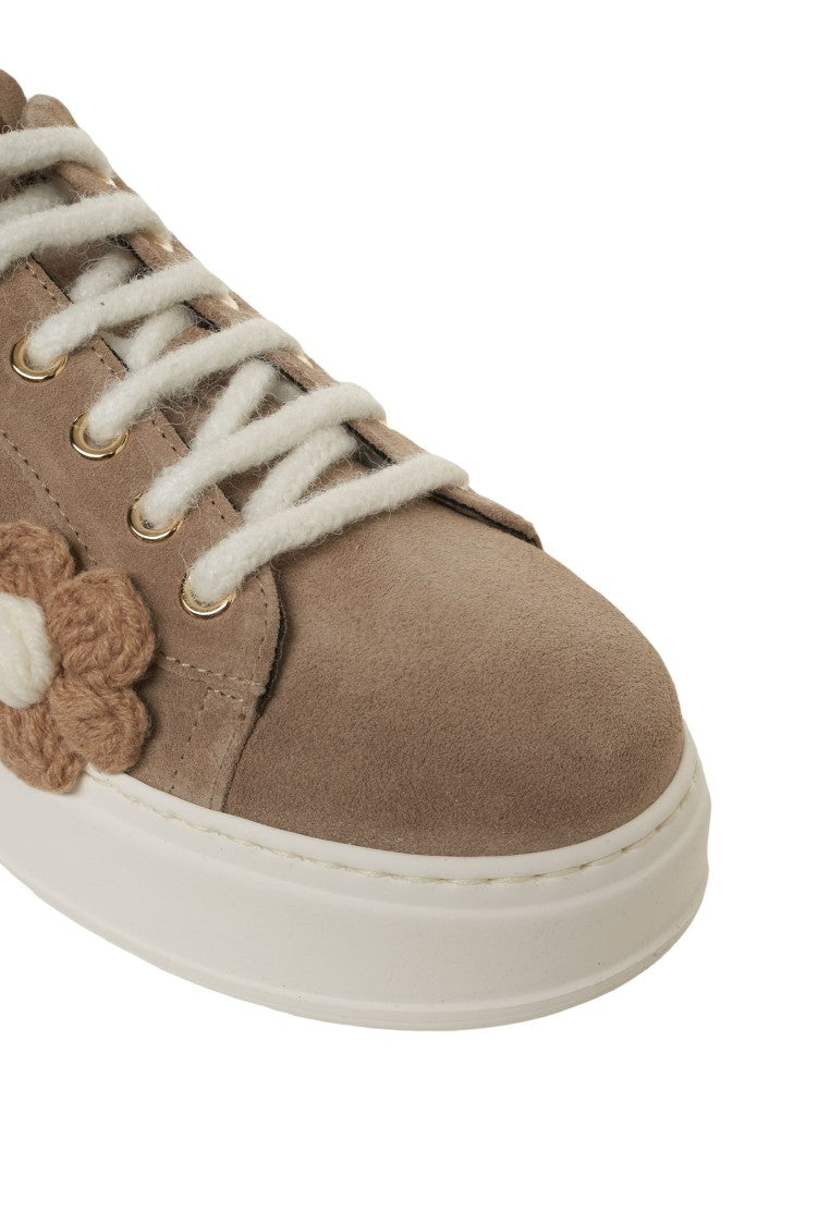 Gio+ Suede Sneakers With Floral Appliqués And Strass Accents