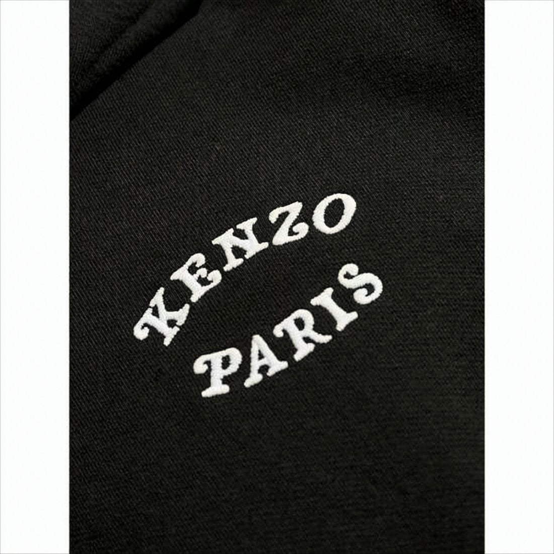 Kenzo Solid Black Hooded Sweatshirt With Iconic Tiger Graphic