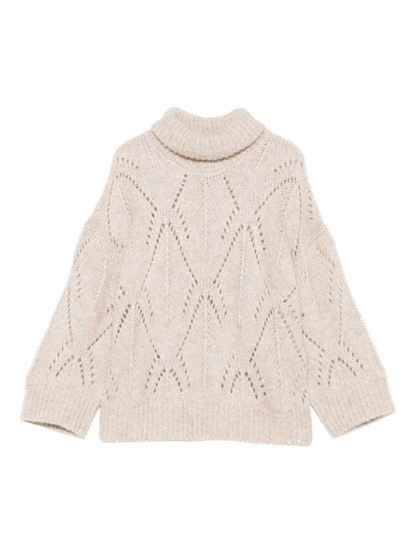 Peserico Textured Open-Knit Sweater With High Turtleneck