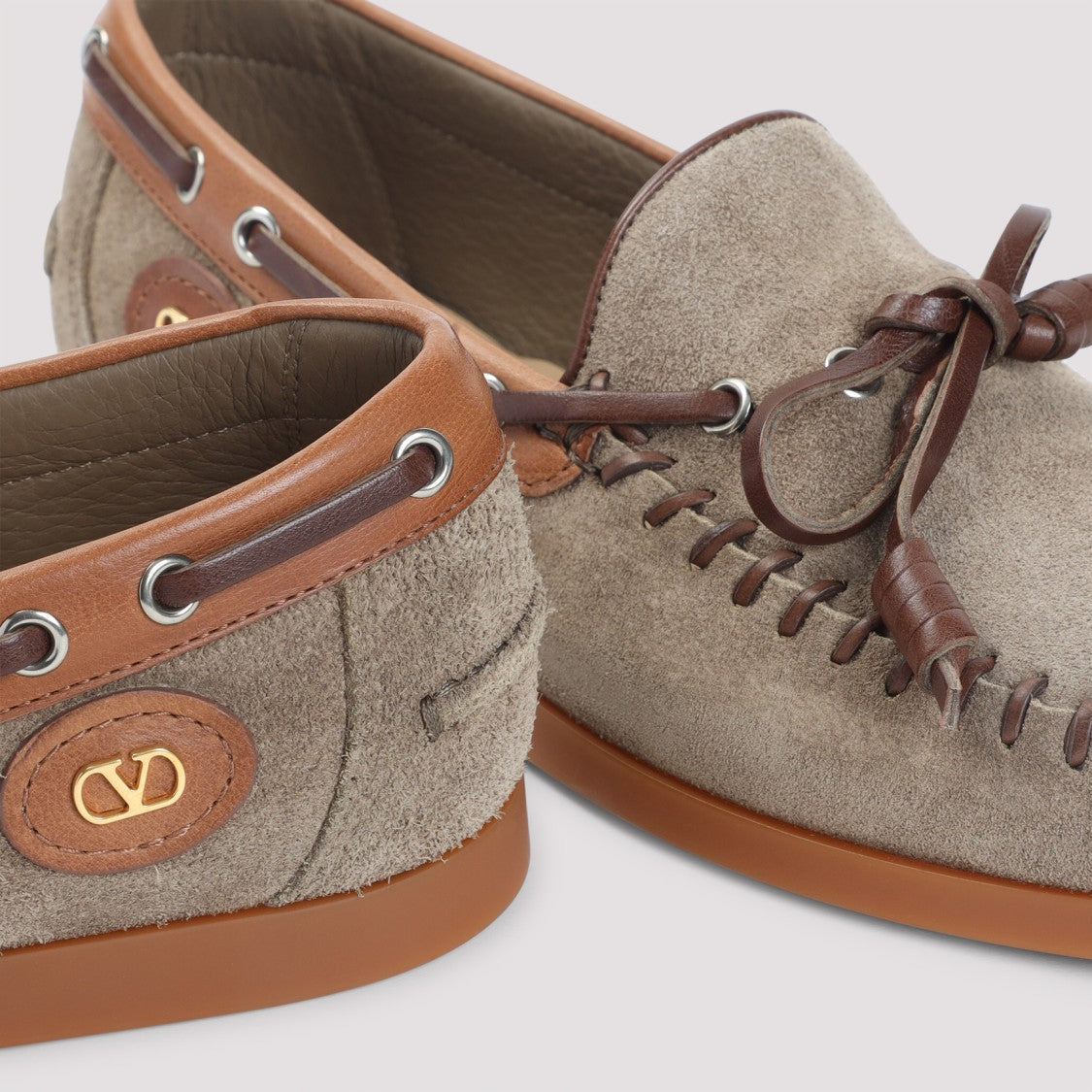 Valentino Garavani Dark Khaki Beige Suede Leather Palm Avenue Boat Shoes