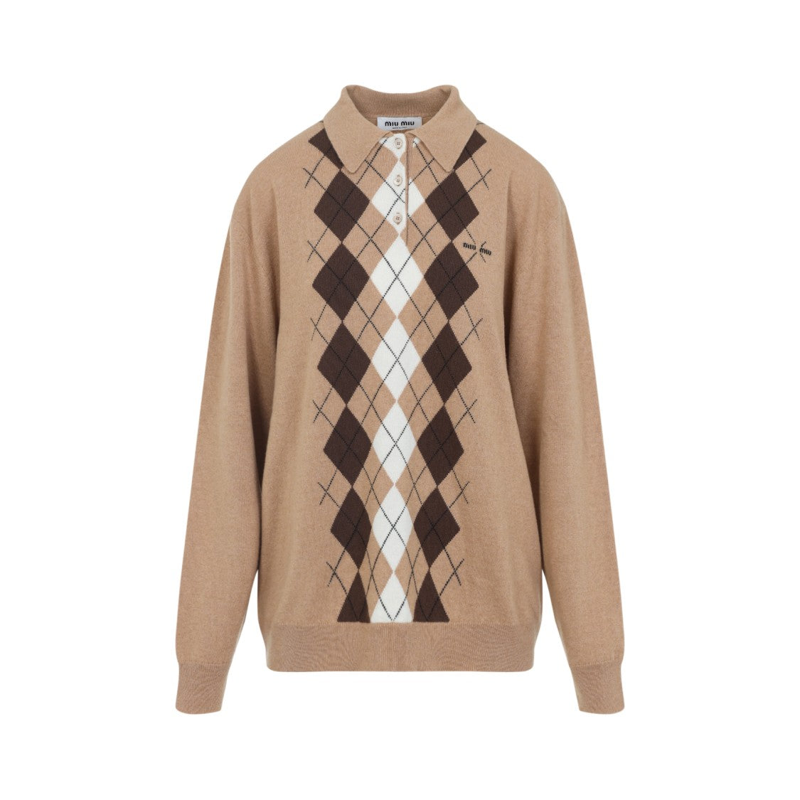 Miu Miu Argyle Pattern Cashmere Sweater With Polo Collar
