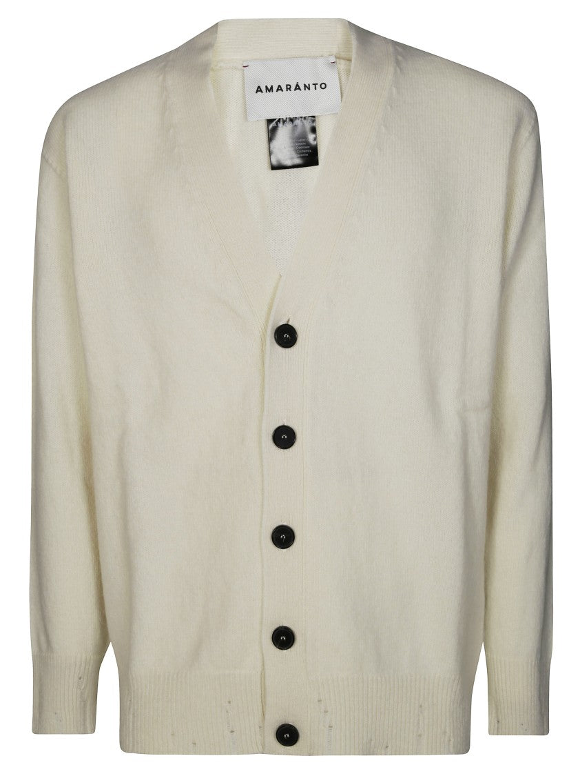 Amaranto Buttoned Cardigan With Distressed Details