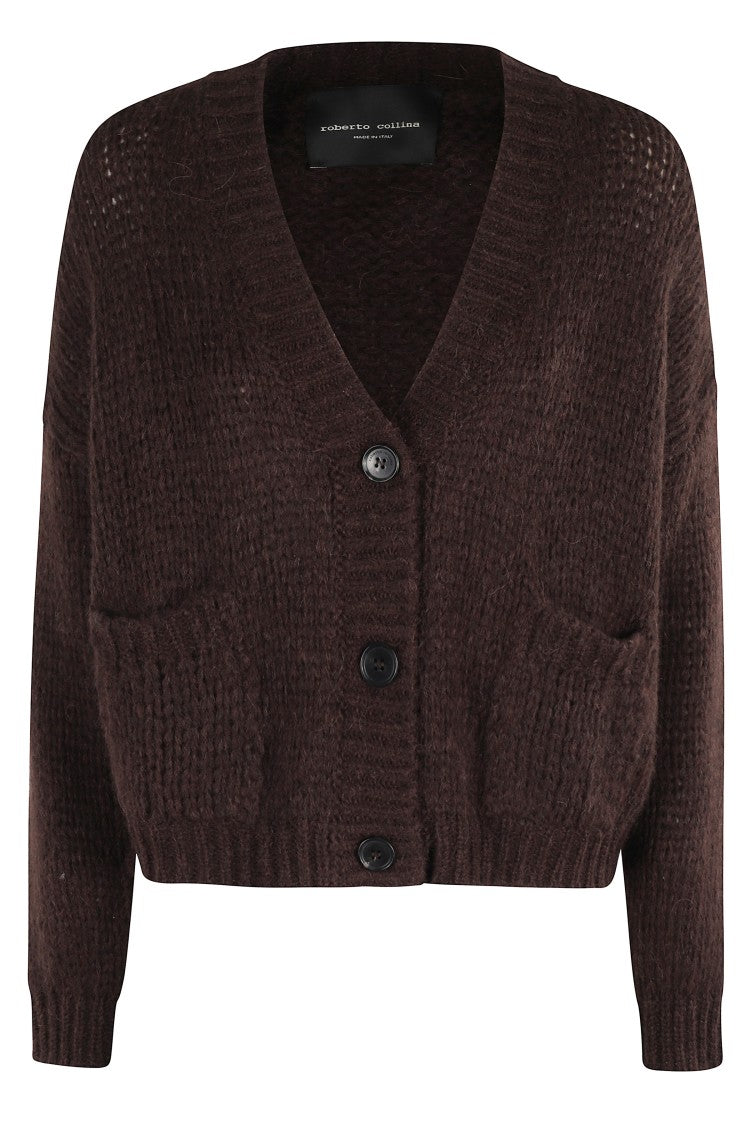 Roberto Collina Three-Quarter Sleeve Brown Wool Cardigan With V-Neck And Button Closure