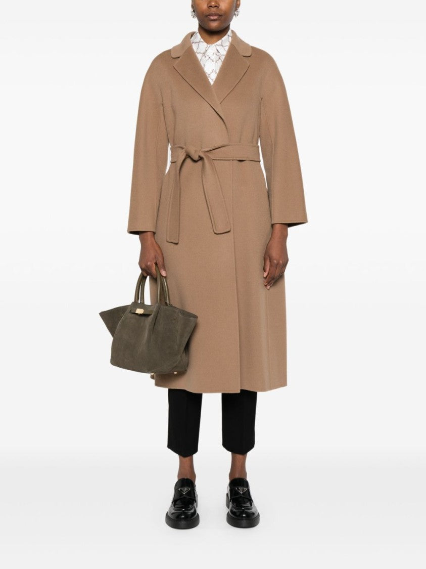 Max Mara Beige Long Coat With Notched Lapels