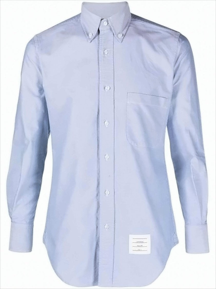 Thom Browne Long-Sleeve Button-Up Shirt With Tricolor Stripe Detail