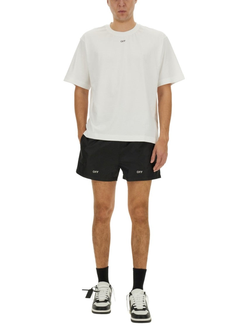 Off-White Classic Black Swimsuit With Logo Detailing