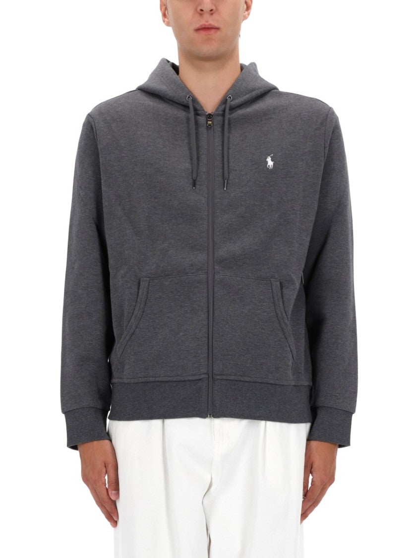Polo Ralph Lauren Full-Zip Grey Hoodie With Ribbed Hem