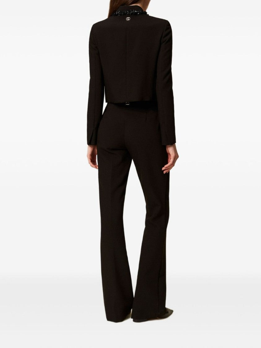 Twin-Set Tailored Black Trousers With Flared Hem