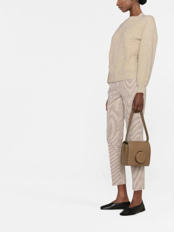 Peserico Crew-Neck Cable-Knit Beige Knitwear Jumper