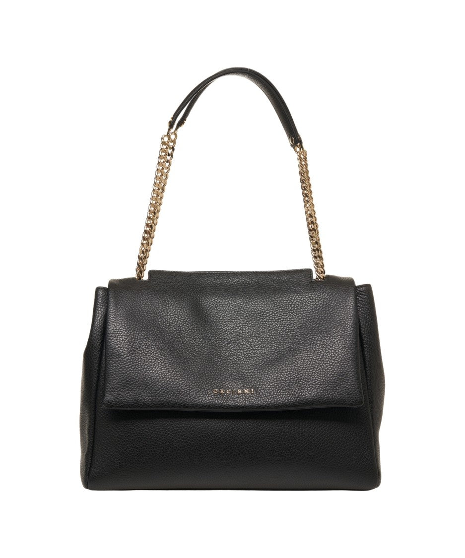 Orciani Structured Hammered Leather Shoulder Bag With Chain Strap