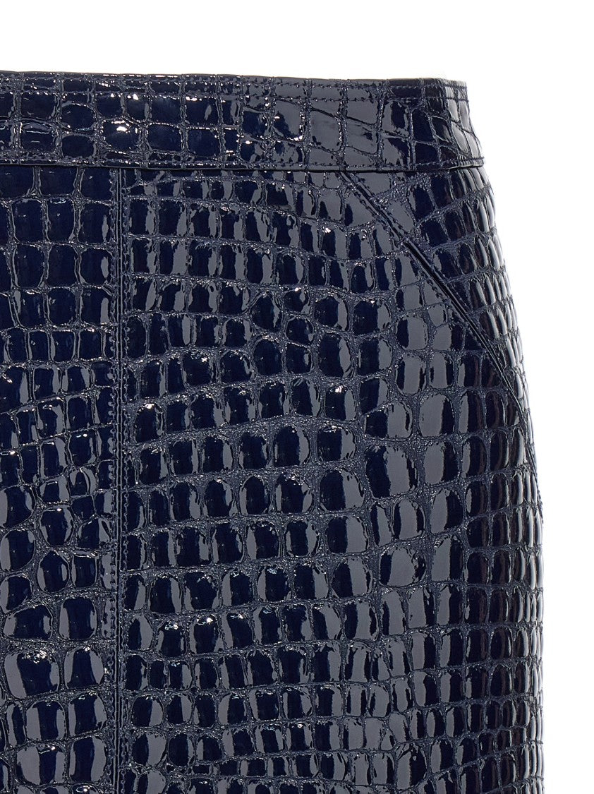 Tom Ford Coconut-Print Leather Midi Skirt With Back Pleat