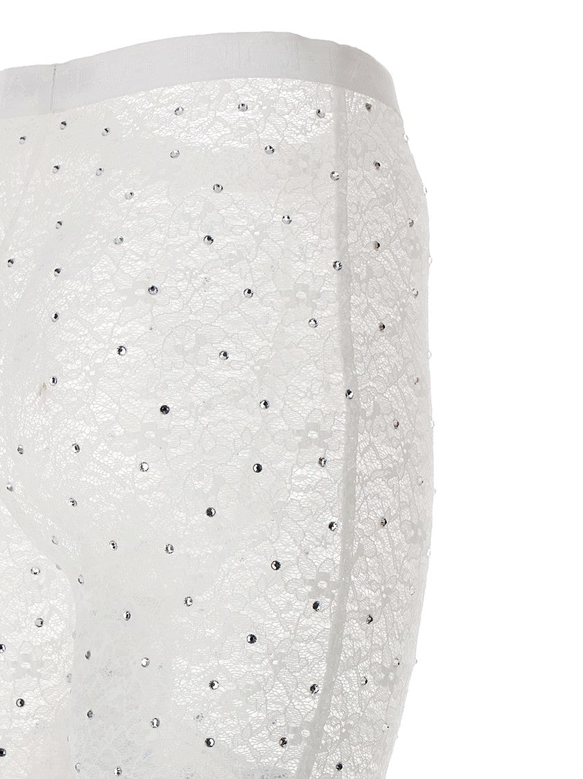 Alessandra Rich Rhinestone-Embellished Lace Leggings With Flared Silhouette