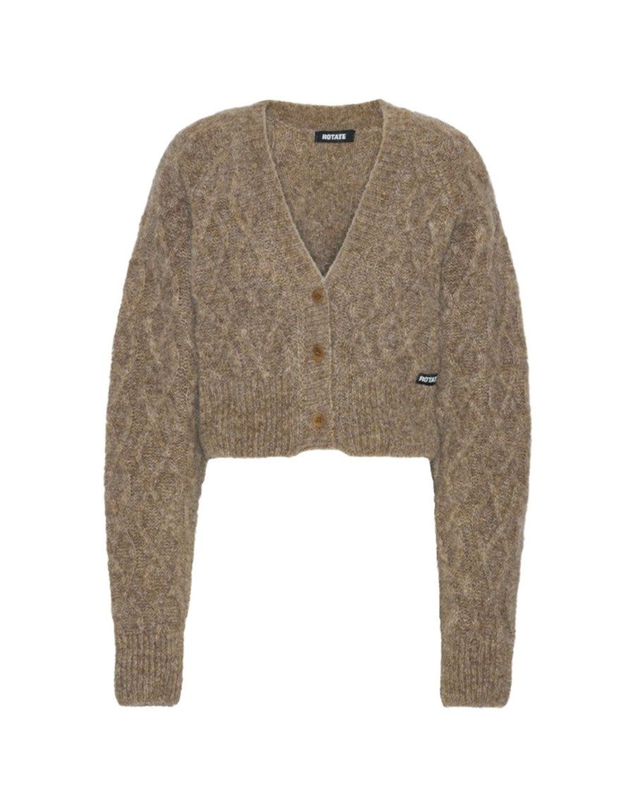 Rotate Cropped Cardigan With Textured Cable Knit