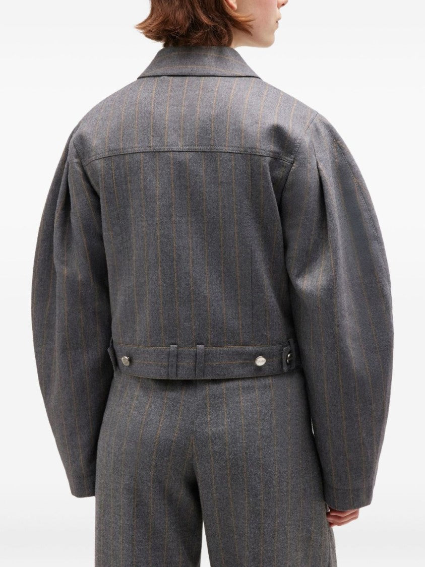 Ganni Structured Cropped Jacket With Voluminous Sleeves