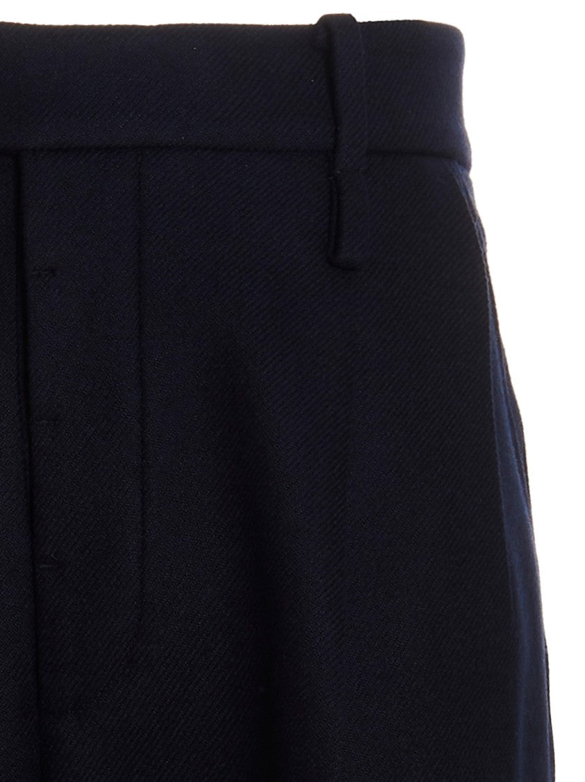 Gucci Dark Blue Cashmere Pants With Gold Accents And Tailored Fit