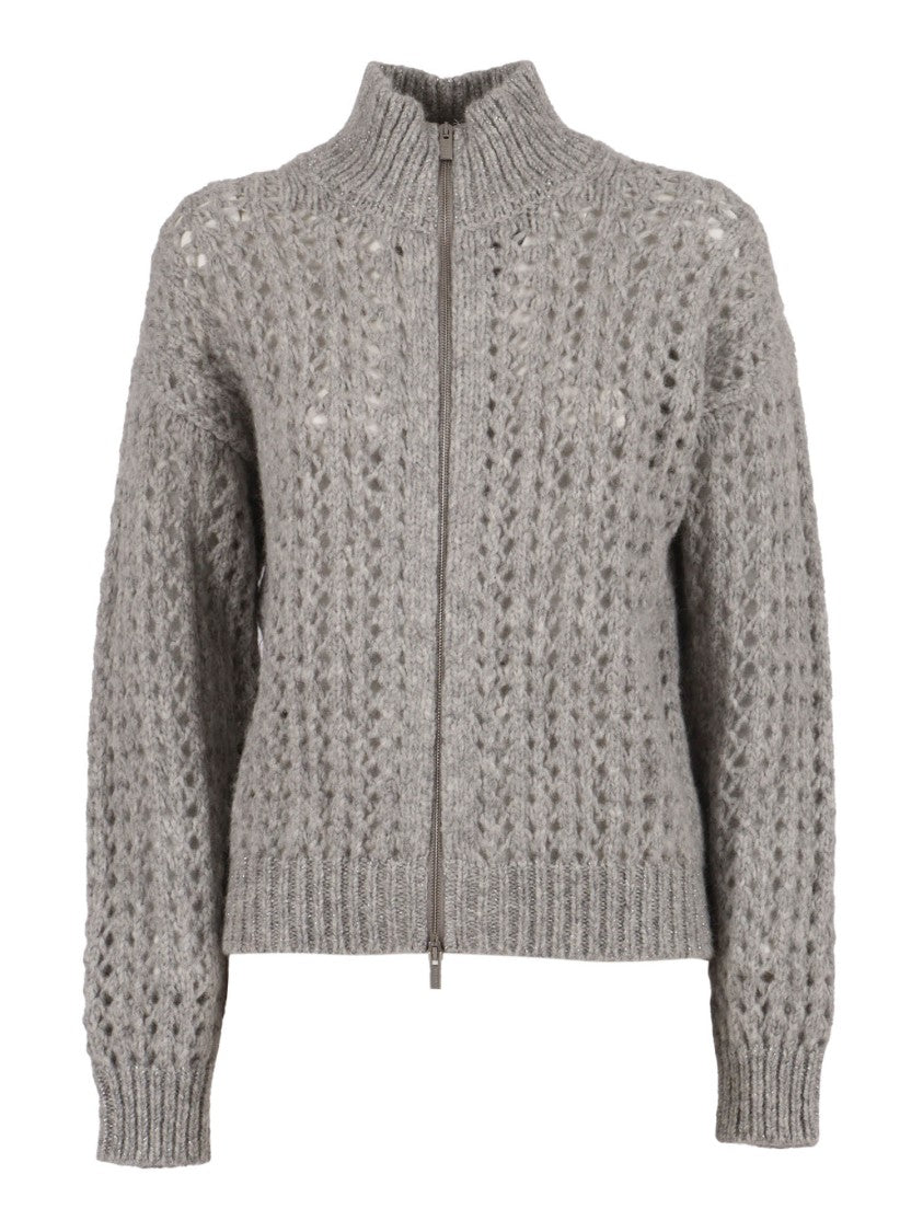 Peserico Textured Open-Knit Sweater With High Ribbed Collar