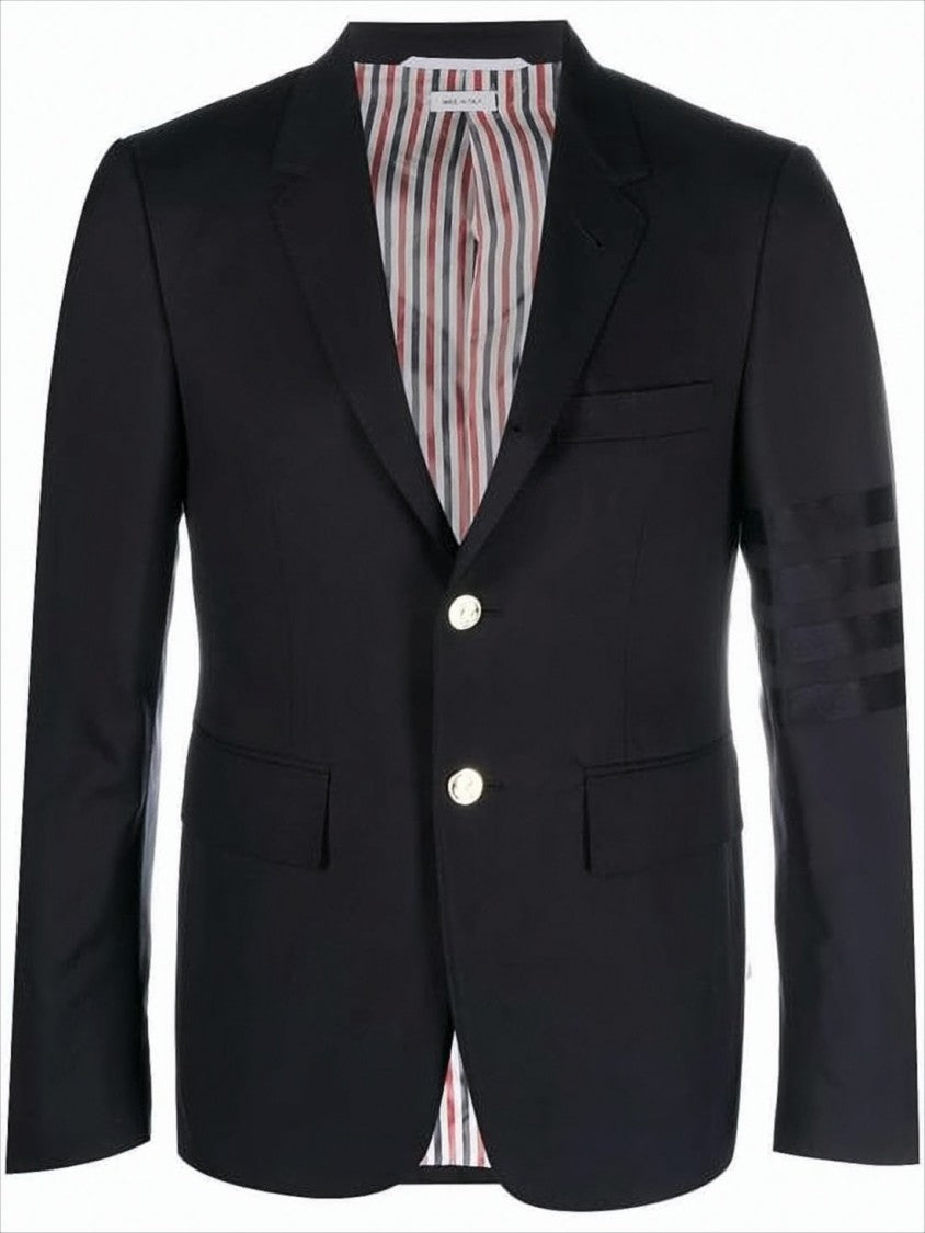 Thom Browne Sleek Tailored Suit Jacket With Notch Lapel And Metallic Buttons