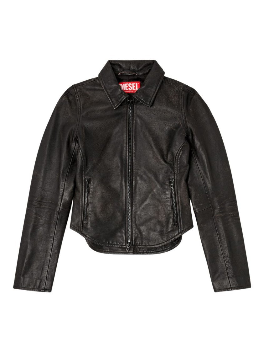 Diesel Fitted Black Wool Outerwear With Classic Collar