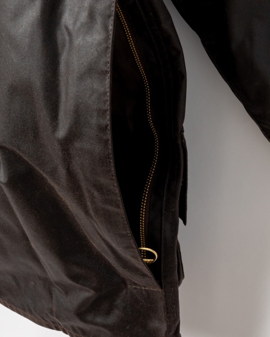 Barbour Beaufort Waxed Cotton Jacket With Corduroy Collar And Multiple Pockets