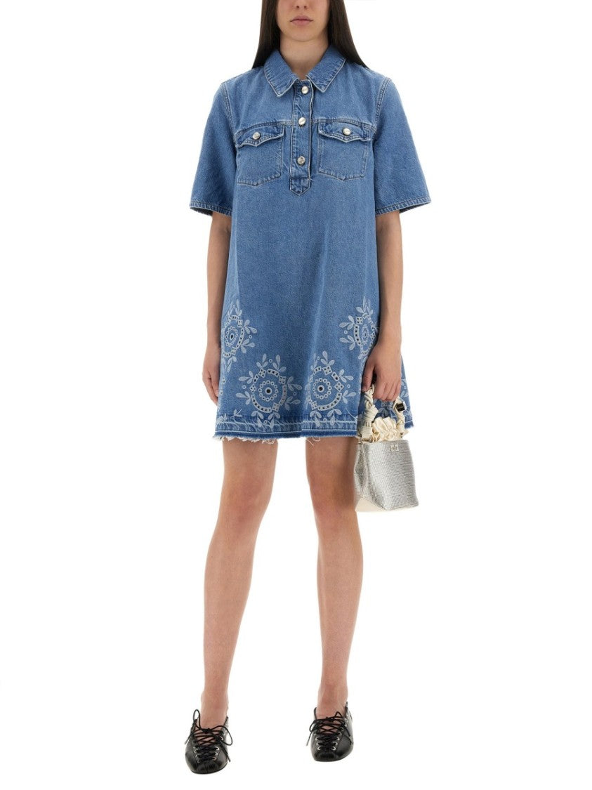 Ganni Mini Dress With Sangallo Embroidery