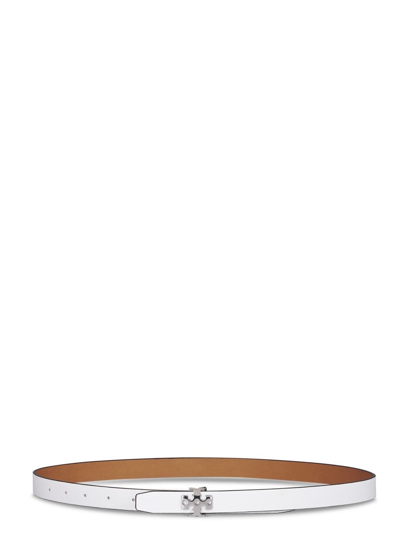 Tory Burch Minimalist White Belt With Unique Buckle Detail