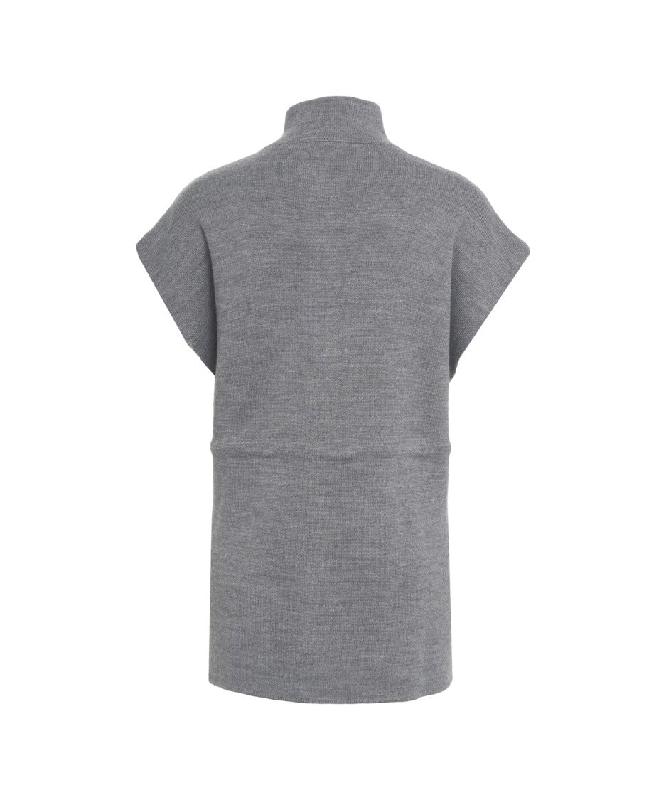 Jeio Sleeveless Knit Vest With High Collar And Front Zip Closure