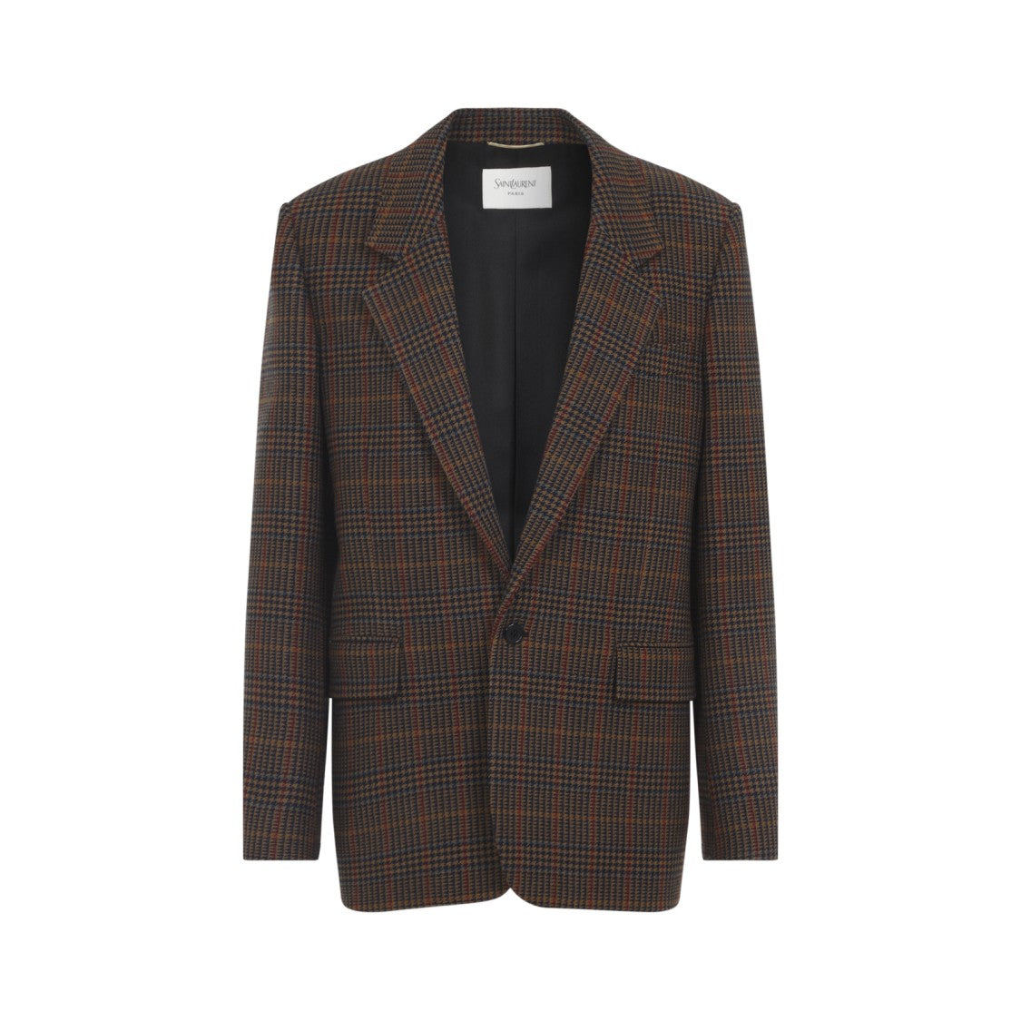Saint Laurent Brown Checkered Wool Tailleur Jacket With Classic Lapels