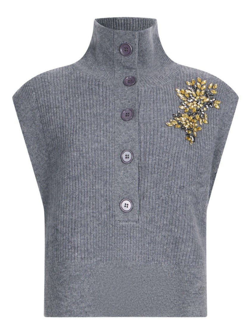 Liu Jo Cropped Sleeveless Sweater With High Ribbed Collar