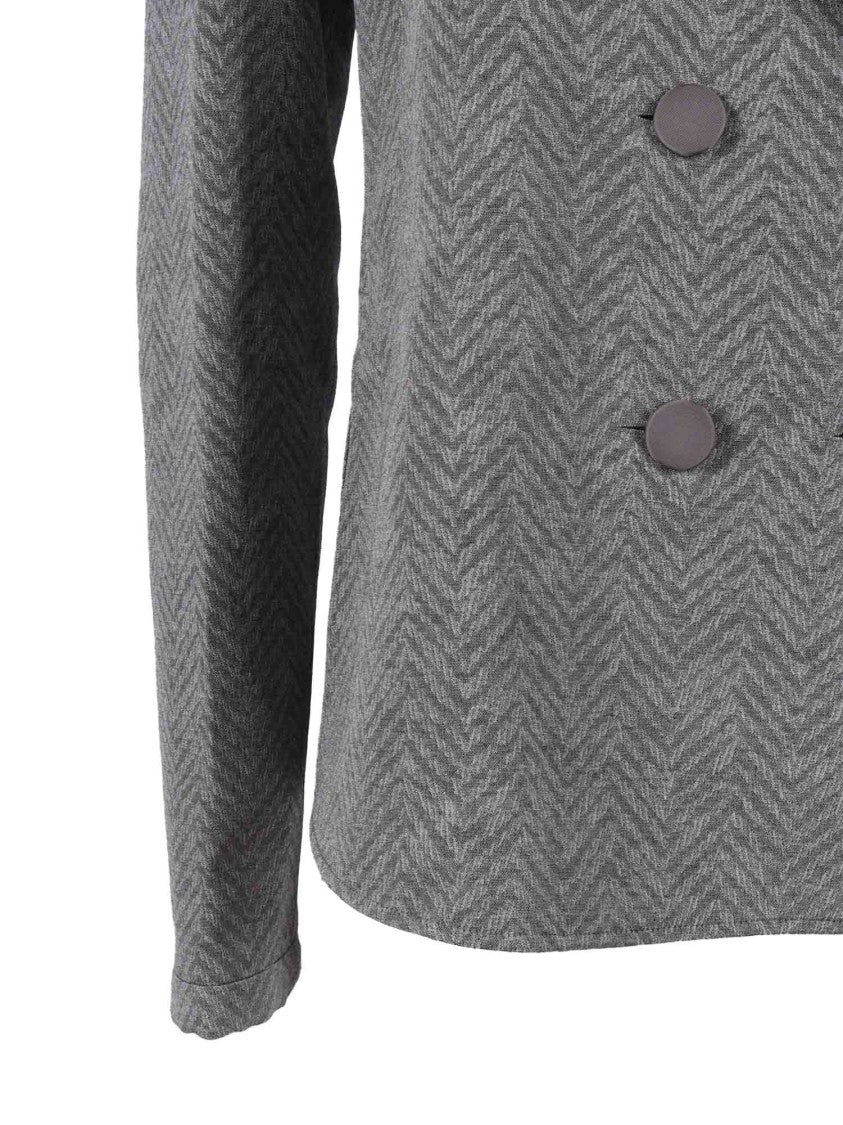 Emporio Armani Double-Breasted Herringbone Blazer With Tailored Fit