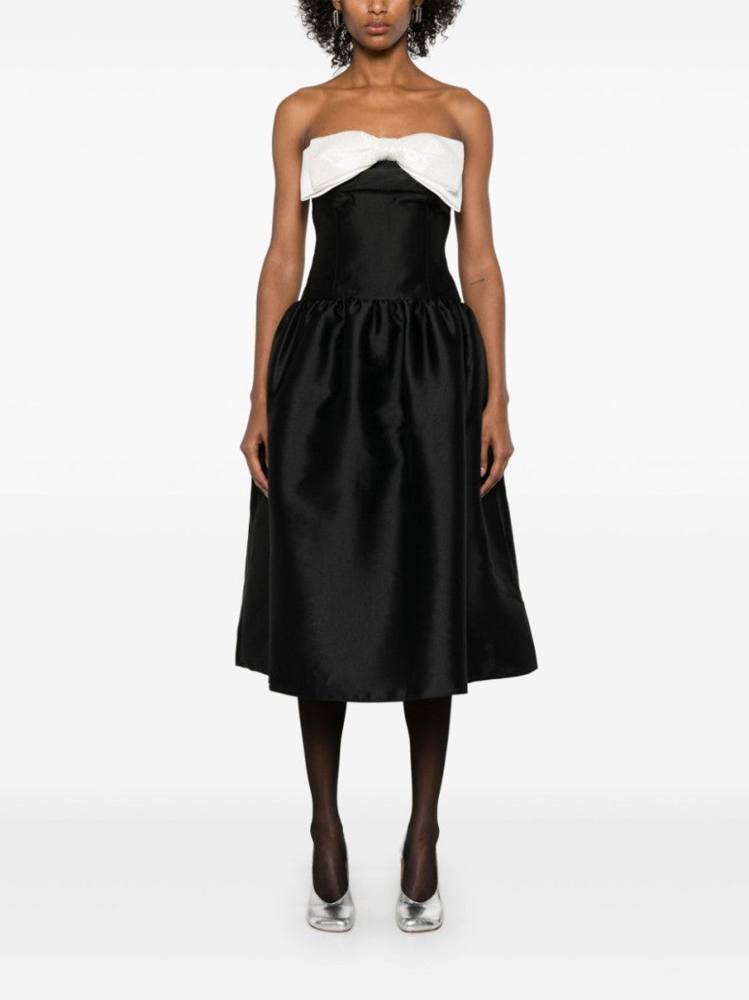 Self-Portrait Taffeta Contrast-Bow Midi Dress
